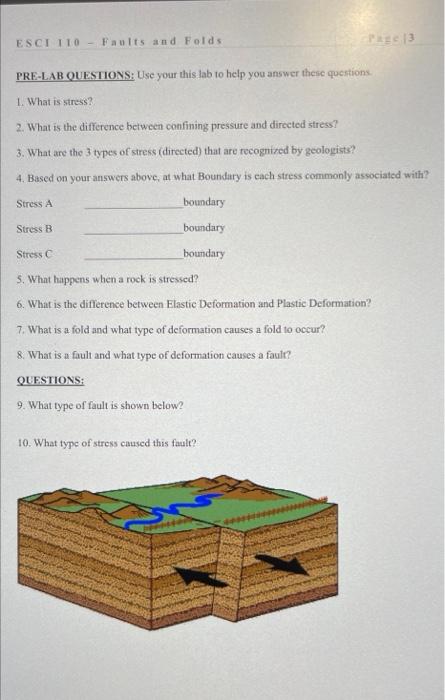 Esci 110 Faults And Folds Pre Lab Questions Use Your This Lab To Help You Answer These Questions 1 What Is Stress 2 1
