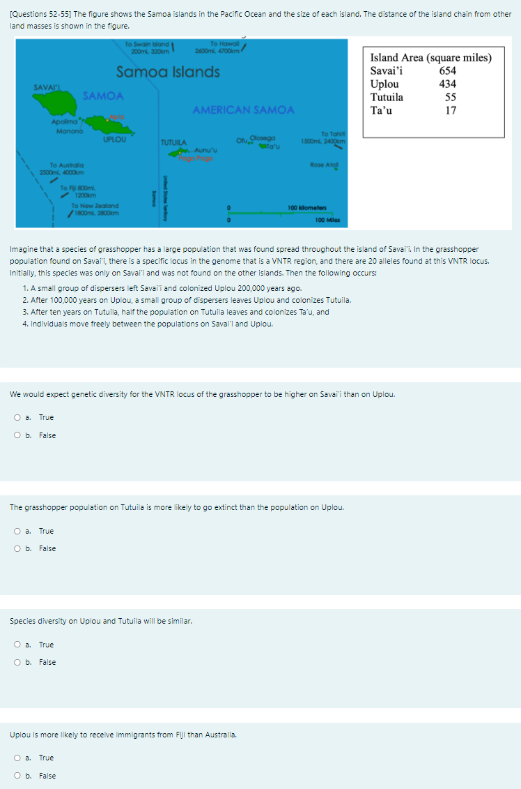 Questions 52 55 The Figure Shows The Samoa Islands In The Pacific Ocean And The Size Of Each Island The Distance Of T 1