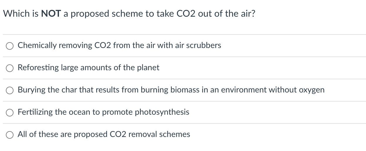 Which Is Not A Proposed Scheme To Take Co2 Out Of The Air Chemically Removing Co2 From The Air With Air Scrubbers Refor 1