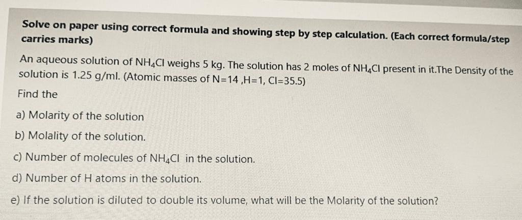Solve On Paper Using Correct Formula And Showing Step By Step Calculation Each Correct Formula Step Carries Marks An 1