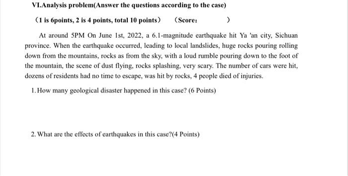 Vi Analysis Problem Answer The Questions According To The Case 1 Is 6points 2 Is 4 Points Total 10 Points Score 1