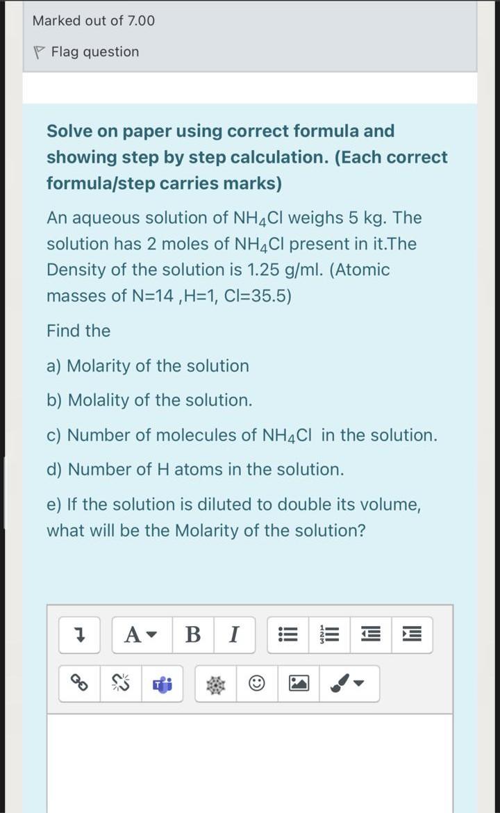 Marked Out Of 7 00 P Flag Question Solve On Paper Using Correct Formula And Showing Step By Step Calculation Each Corr 1