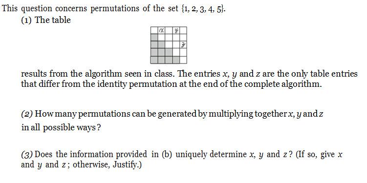 This Question Concerns Permutations Of The Set 1 2 3 4 5 1 The Table X Y Results From The Algorithm Seen In Cla 1