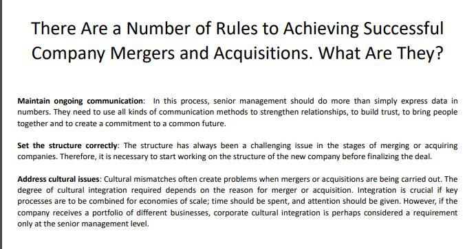 Suppose That You Are A Manager Of A Bank You Are Going To Make Mergers And Acquisitions With Another Bank Explain The 1