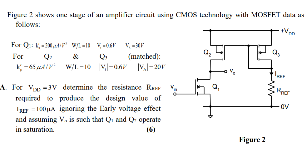 Figure 2 Shows One Stage Of An Amplifier Circuit Using Cmos Technology With Mosfet Data As Follows V Dd For Q1 K 200 1