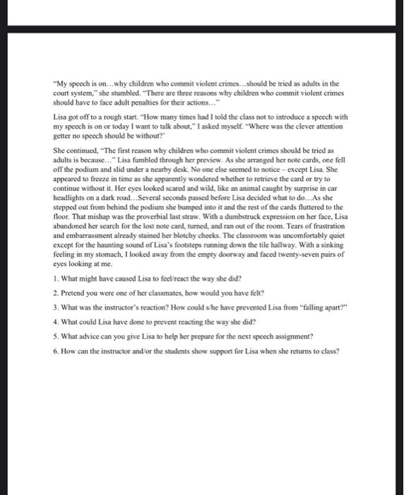 Public Speaking 101 A Case Study Directions Read The Case Study And Answer The Questions Individually First Be Prepare 2