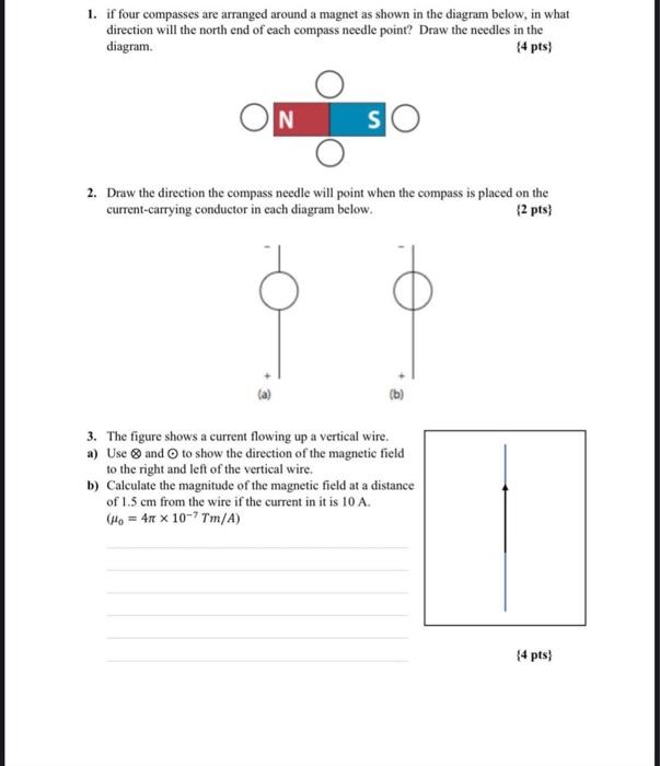 1 If Four Compasses Are Arranged Around A Magnet As Shown In The Diagram Below In What Direction Will The North End Of 1