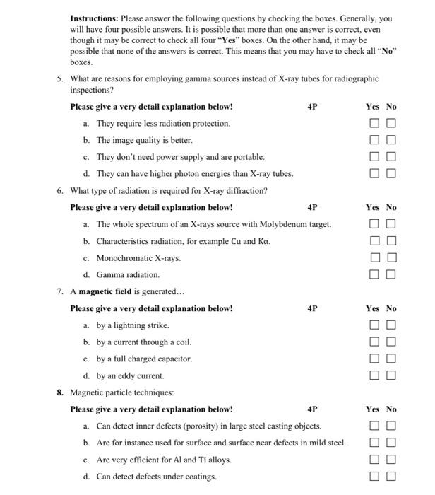 Instructions Please Answer The Following Questions By Checking The Boxes Generally You Will Have Four Possible Answer 1