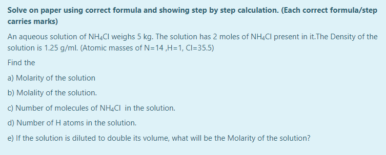 Solve On Paper Using Correct Formula And Showing Step By Step Calculation Each Correct Formula Step Carries Marks An 1
