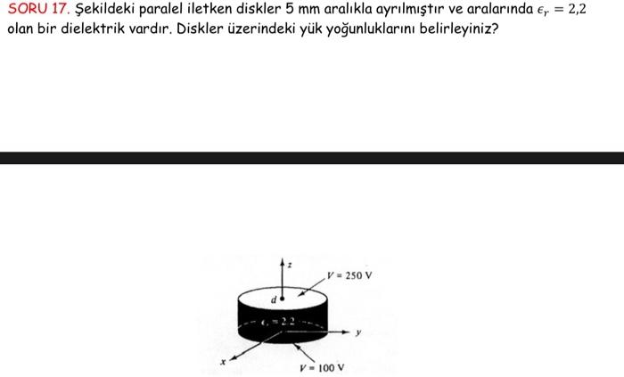 Soru 17 Sekildeki Paralel Iletken Diskler 5 Mm Aralikla Ayrilmistir Ve Aralarinda 2 2 Olan Bir Dielektrik Vardir 1