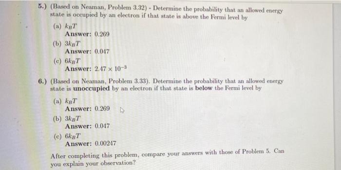 7 Based On Neaman 3 42 Consider The Energy Levels Shown In The Figure Let T 300k 1 12 Ev E A If E Ep 0 30 2