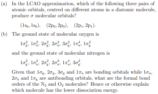 A In The Lcao Approximation Which Of The Following Three Pairs Of Atomic Orbitals Centred On Different Atoms In A Di 1
