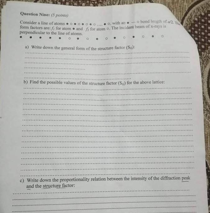 Question Nine 5 Points Consider A Line Of Atoms O Bond Length Of Af 2 T O With An Form Factors Are F For Atom And 1