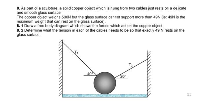 8 As Part Of A Sculpture A Solid Copper Object Which Is Hung From Two Cables Just Rests On A Delicate And Smooth Glass 1