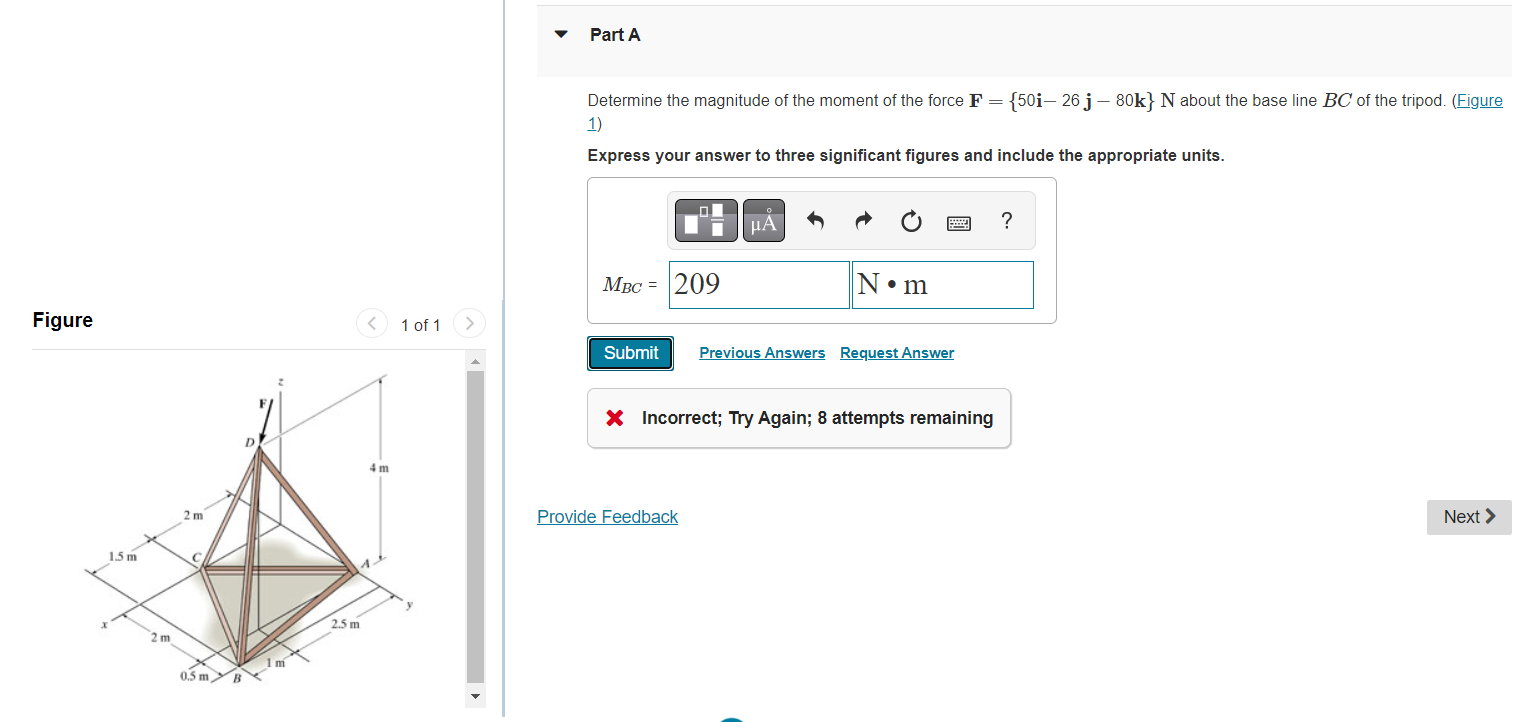 Figure 1 5 M 2m 2m 0 5 M B 1m 2 5 M 4m 1 Of 1 Part A Determine The Magnitude Of The Moment Of The Force F 50i 26 J 1
