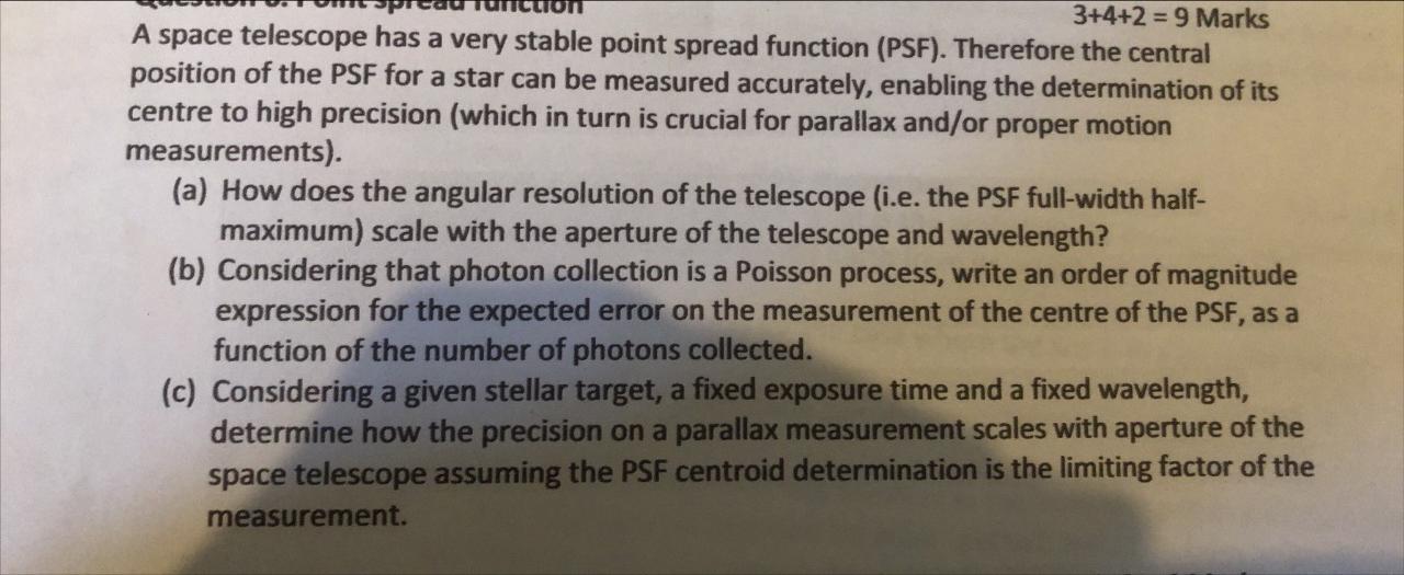 3 4 2 9 Marks A Space Telescope Has A Very Stable Point Spread Function Psf Therefore The Central Position Of The P 1