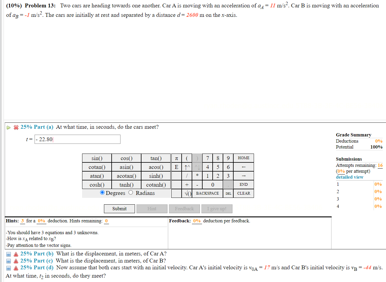10 Problem 13 Two Cars Are Heading Towards One Another Car A Is Moving With An Acceleration Of A 11 M S Car B I 1