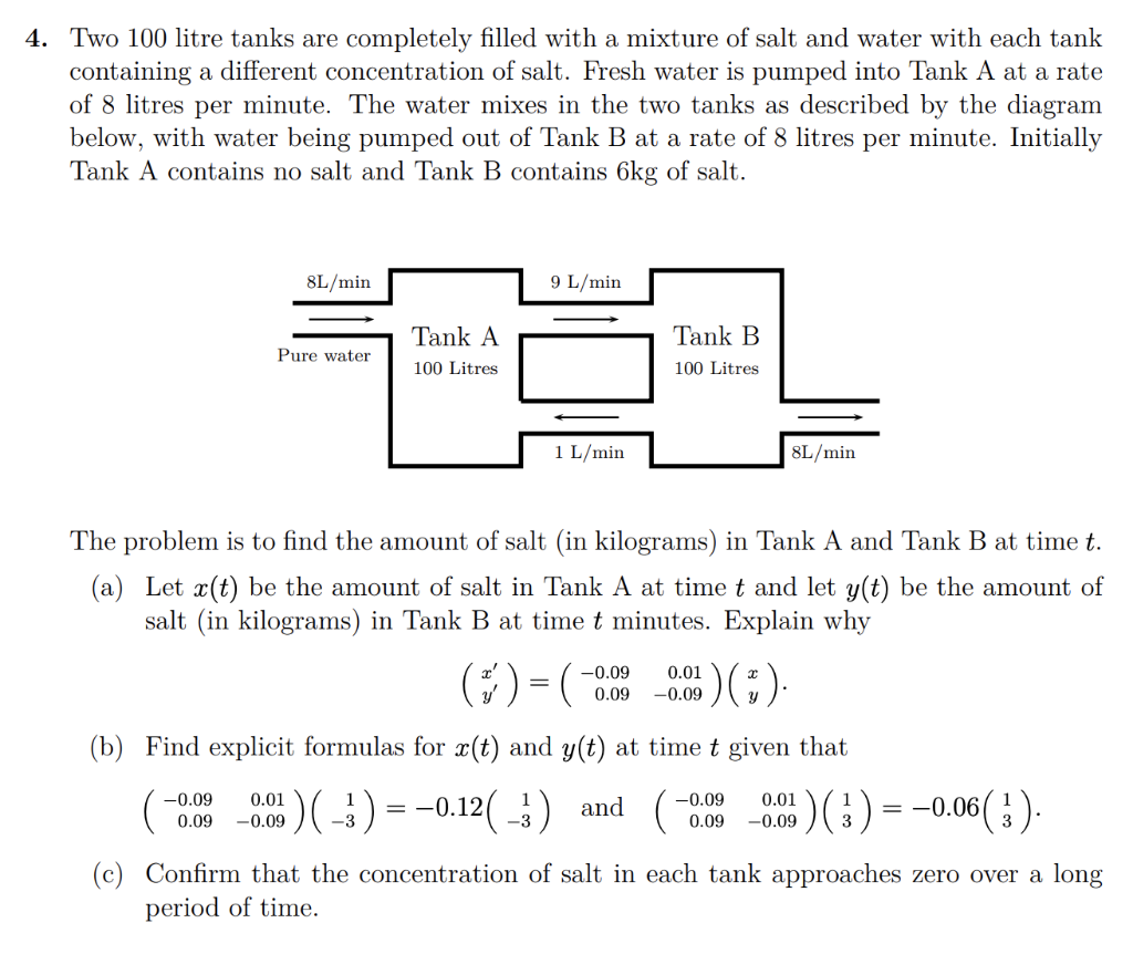 4 Two 100 Litre Tanks Are Completely Filled With A Mixture Of Salt And Water With Each Tank Containing A Different Conc 1