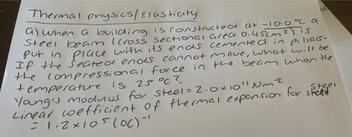 Thermal Physics Elasticity Ech A When A Building Is Constructed At 10 0 C A Steel Beam Cross Sectional Area 0 45cm 1