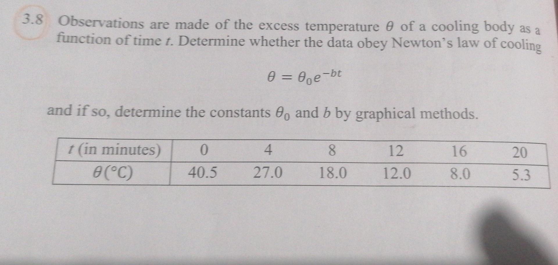 3 8 Observations Are Made Of The Excess Temperature Of A Cooling Body As A Function Of Time T Determine Whether The Dat 1