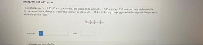 Current Attempt In Progress Point Charges Of Q1 7 95 Pc And Q 4 62 C Are Placed On An Xaxis At X 7 33 M And Xy 158 M 1