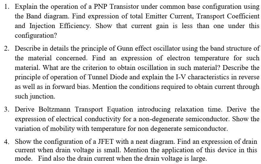 1 Explain The Operation Of A Pnp Transistor Under Common Base Configuration Using The Band Diagram Find Expression Of 1