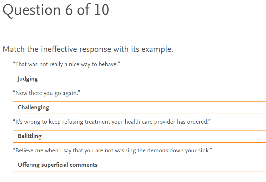 Question 6 Of 10 Match The Ineffective Response With Its Example That Was Not Really A Nice Way To Behave Judging N 1