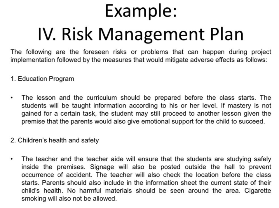 Question Make A Risk Management Plan For This Title Our Role In Sex Education For Shs Students The Springboard For An 1