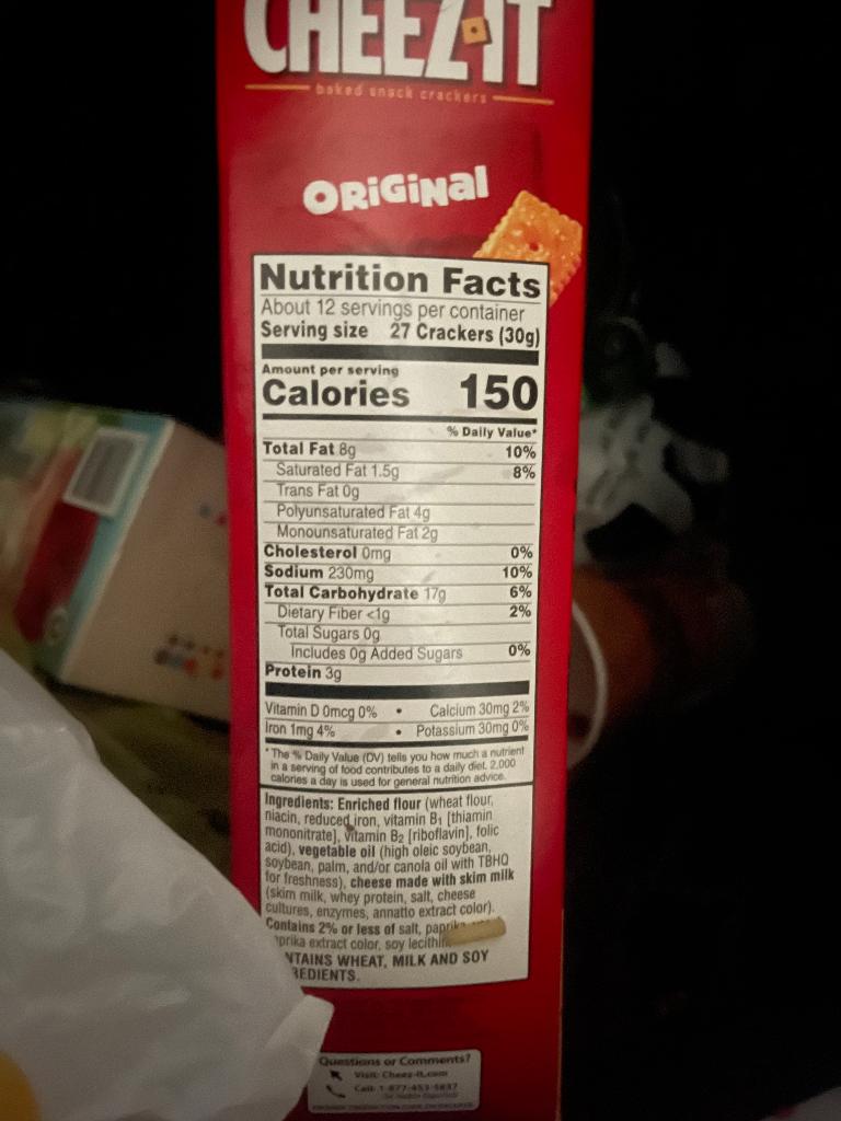 Cheezat Baked Snack Crackers Original Nutrition Facts About 12 Servings Per Container Serving Size 27 Crackers 30g Amo 1