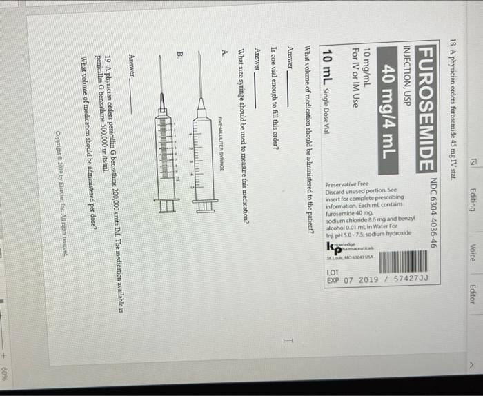 Editing Ndc 6304 4036 46 Voice S 18 A Physician Orders Furosemide 45 Mg Iv Stat Furosemide Injection Usp 40 Mg 4 Ml 1 1