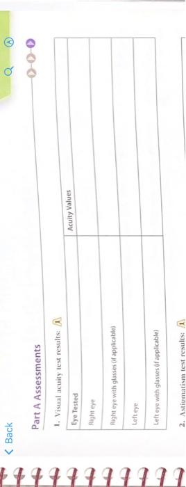 Corresponds To The Visual Tests And Demonstrations Part A Assessments 1 Visual Acuity Test Results Acuity Values Eye T 8