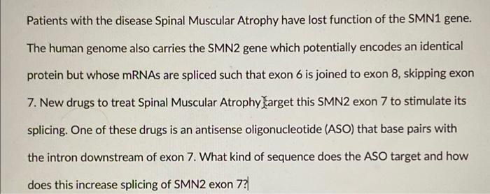 Patients With The Disease Spinal Muscular Atrophy Have Lost Function Of The Smn1 Gene The Human Genome Also Carries The 1