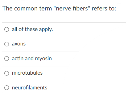 The Common Term Nerve Fibers Refers To O All Of These Apply O Axons O Actin And Myosin O Microtubules Neurofilaments 1