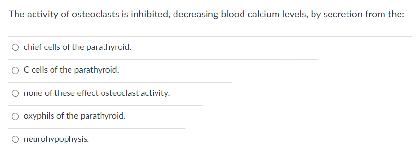 The Activity Of Osteoclasts Is Inhibited Decreasing Blood Calcium Levels By Secretion From The O Chief Cells Of The P 1