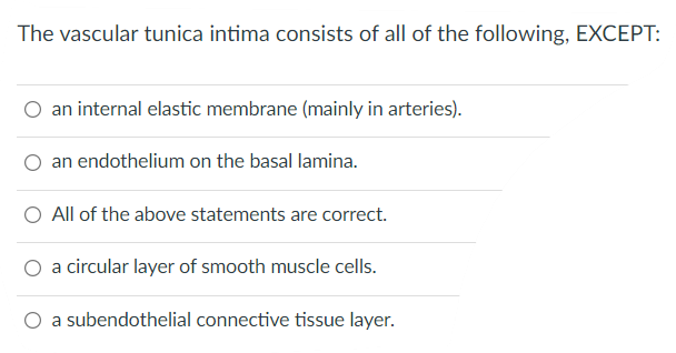 The Vascular Tunica Intima Consists Of All Of The Following Except An Internal Elastic Membrane Mainly In Arteries 1