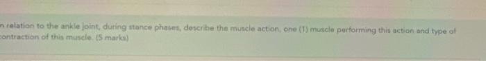 In Relation To The Ankle Joint During Stance Phases Describe The Muscle Action One 1 Muscle Performing This Action 1