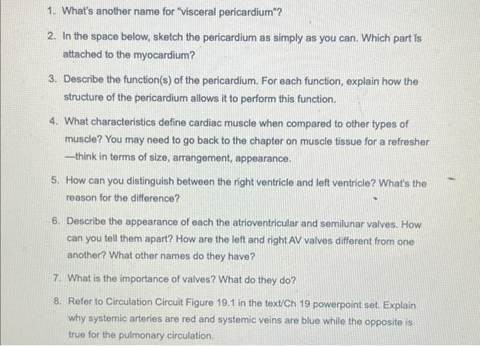 1 What S Another Name For Visceral Pericardium 2 In The Space Below Sketch The Pericardium As Simply As You Can W 1