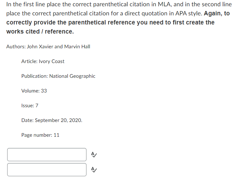 In The First Line Place The Correct Parenthetical Citation In Mla And In The Second Line Place The Correct Parenthetica 1