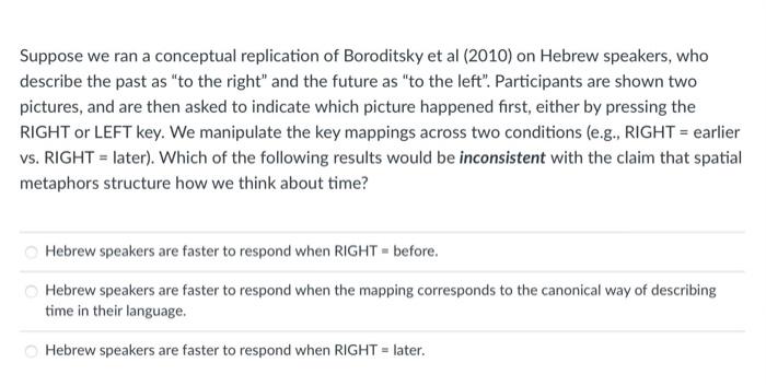 Suppose We Ran A Conceptual Replication Of Boroditsky Et Al 2010 On Hebrew Speakers Who Describe The Past As To The 1