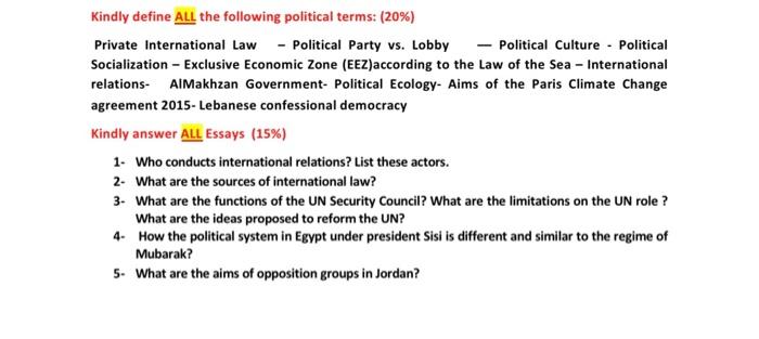 Kindly Define All The Following Political Terms 20 Private International Law Political Party Vs Lobby Political 1