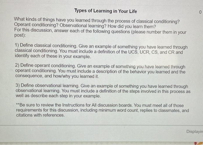 Types Of Learning In Your Life 0 What Kinds Of Things Have You Learned Through The Process Of Classical Conditioning Op 1