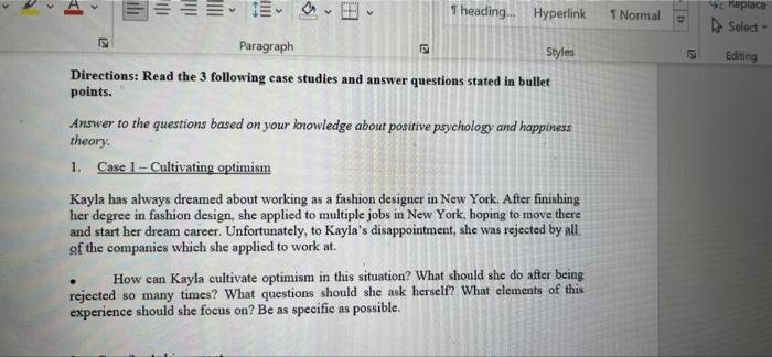 E Theading Hyperlink S Paragraph Styles Directions Read The 3 Following Case Studies And Answer Questions Stated In 1