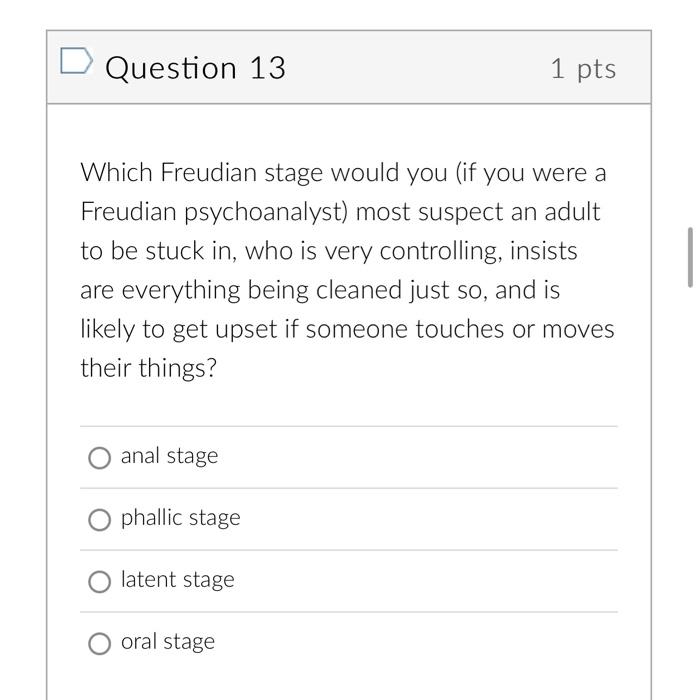 Question 11 1 Pts Freud Suggested That Boys Experience An Intense Fear Of Their Fathers Due To A Defense Mechanism Of P 3