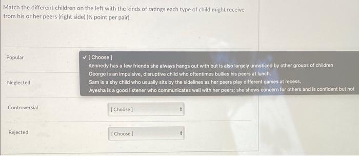 Match The Different Children On The Left With The Kinds Of Ratings Each Type Of Child Might Receive From His Or Her Peer 1