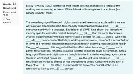 Question 34 Not Yet Saved Marked Out Of 10 00 Flag Question Elis Henneley 1980 Interpreted Their Results In Terms Of 1