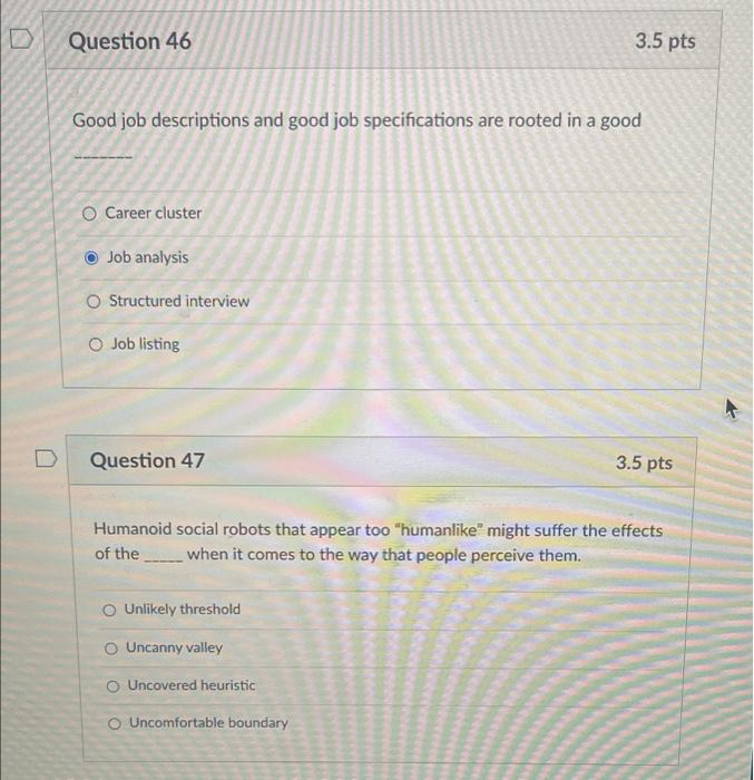 D Question 46 3 5 Pts Good Job Descriptions And Good Job Specifications Are Rooted In A Good O Career Cluster Job Analys 1
