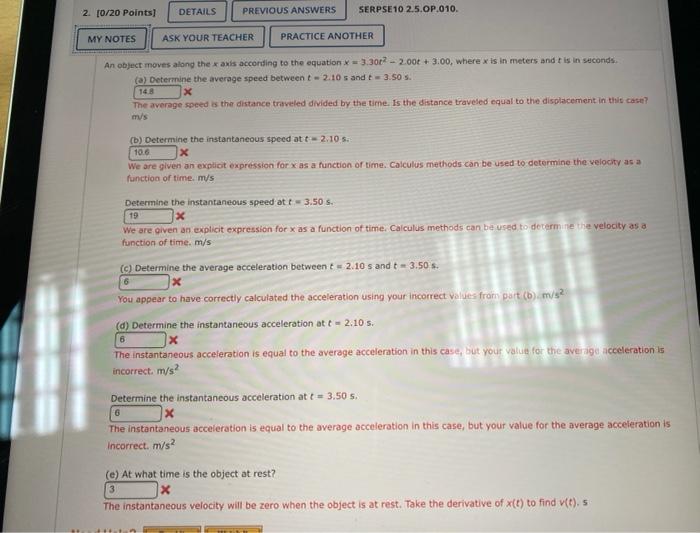 2 0 20 Points Details Previous Answers Serpse10 2 5 Op 010 My Notes Ask Your Teacher Practice Another An Object Move 1