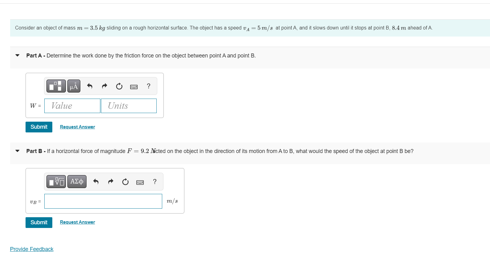 Consider An Object Of Mass M 3 5 Kg Sliding On A Rough Horizontal Surface The Object Has A Speed V 5 M S At Point 1
