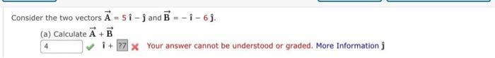 Consider The Two Vectors A 51 J And B 1 6j A Calculate A B 4 I 27 X Your Answer Cannot Be Understood Or Gra 2