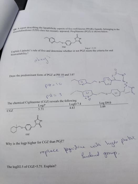 Q4 A Report Describing The Lipophilicity Aspects Of Five Well Known Ppary Ligands Belonging To The Thiazolidinedione 2